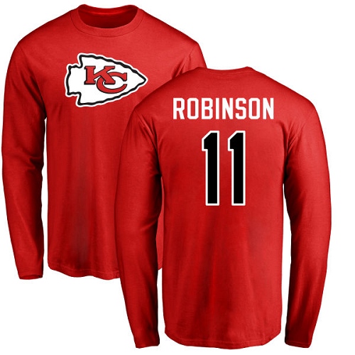 Men Kansas City Chiefs 11 Robinson Demarcus Red Name and Number Logo Long Sleeve T-Shirt